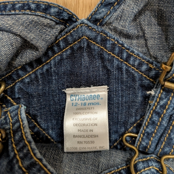 Gymboree Y2K Denim Short Overalls with Monkey Patch - Picture 4 of 5